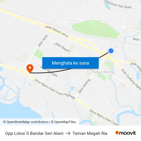 Opp Lotus`S Bandar Seri Alam to Taman Megah Ria map