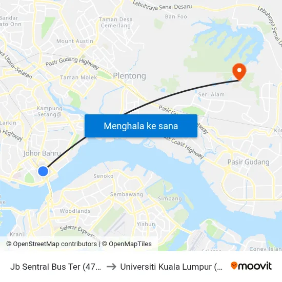 Jb Sentral Bus Ter (47711) to Universiti Kuala Lumpur (Unikl) map