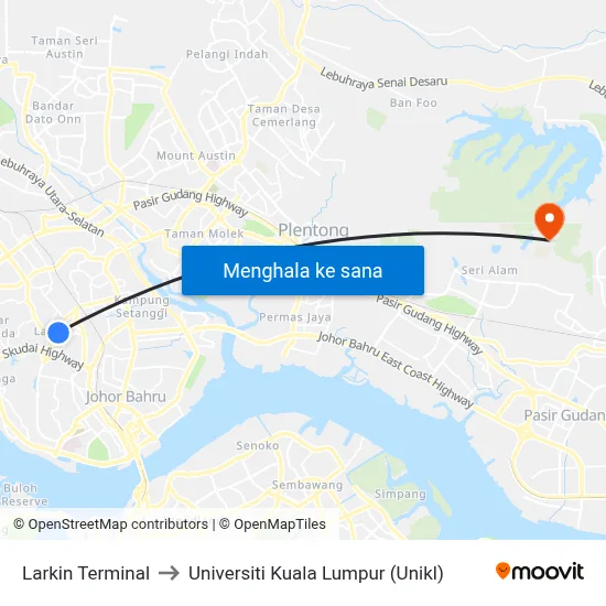Larkin Terminal to Universiti Kuala Lumpur (Unikl) map