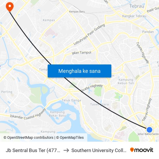 Jb Sentral Bus Ter (47711) to Southern University College map