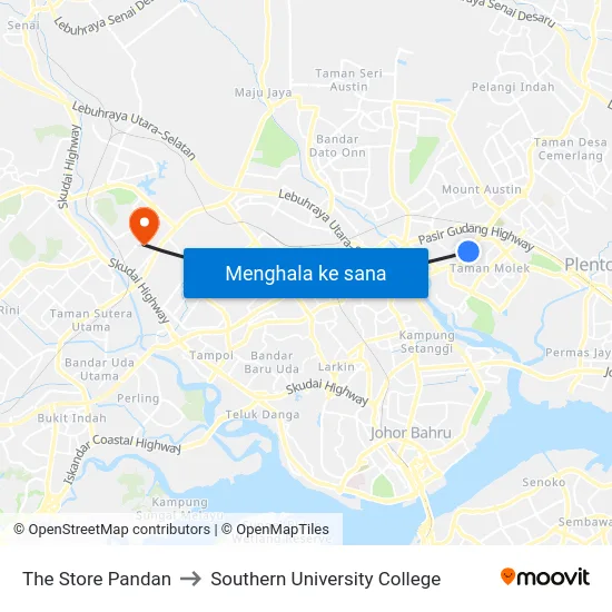 The Store Pandan to Southern University College map
