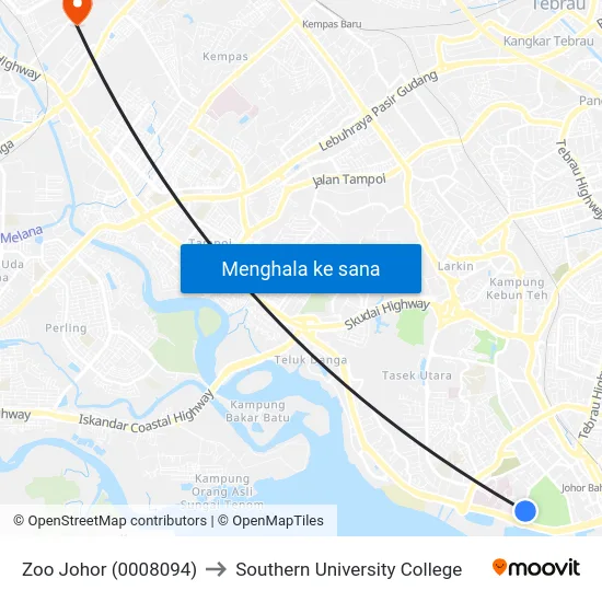 Zoo Johor (0008094) to Southern University College map