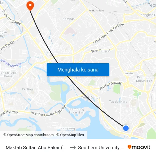 Maktab Sultan Abu Bakar (0005494) to Southern University College map