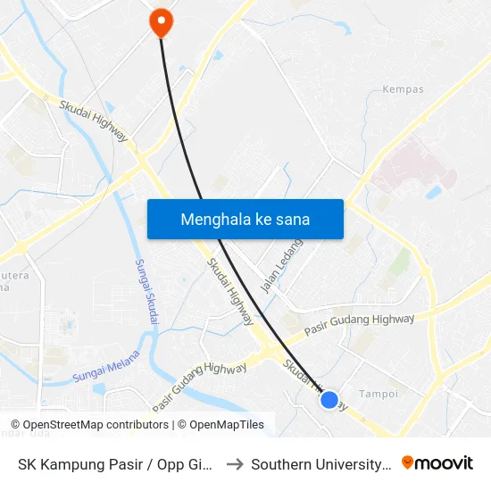 SK Kampung Pasir / Opp Giant Tampoi to Southern University College map