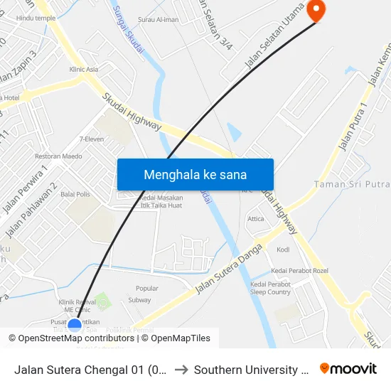 Jalan Sutera Chengal 01 (0008050) to Southern University College map