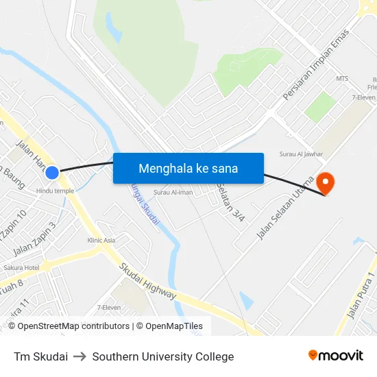 Tm Skudai to Southern University College map