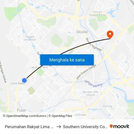 Perumahan Rakyat Lima Kedai to Southern University College map