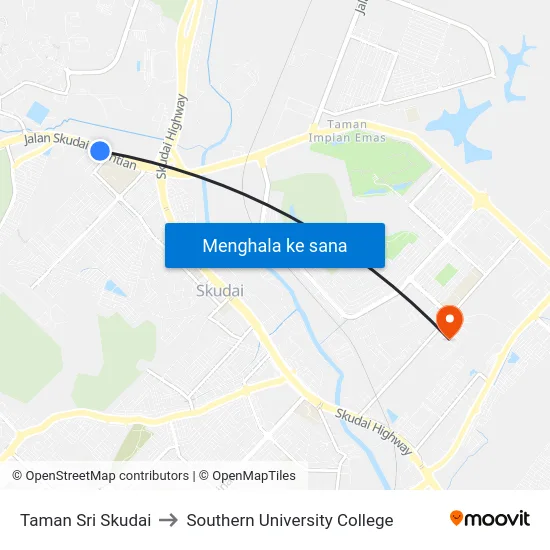 Taman Sri Skudai to Southern University College map