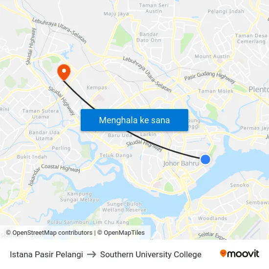 Istana Pasir Pelangi to Southern University College map