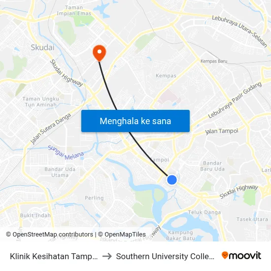 Klinik Kesihatan Tampoi to Southern University College map