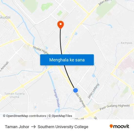 Taman Johor to Southern University College map