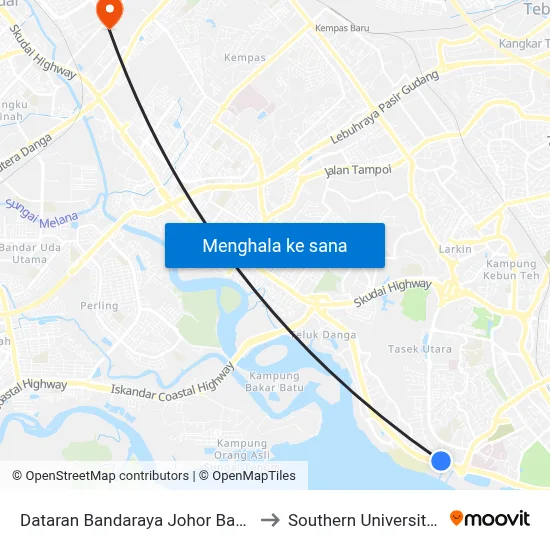 Dataran Bandaraya Johor Bahru / Sri Gela to Southern University College map