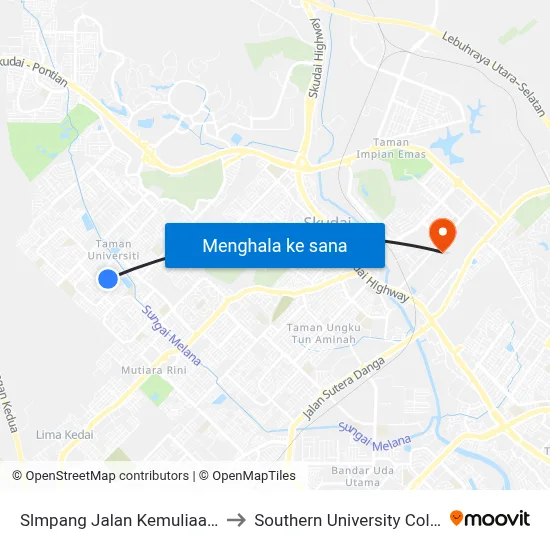 Slmpang Jalan Kemuliaan 21 to Southern University College map