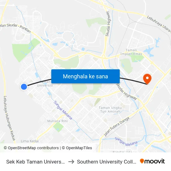 Sek Keb Taman Universiti 2 to Southern University College map