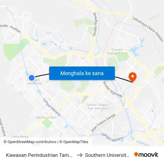 Kawasan Perindustrian Taman Universiti to Southern University College map