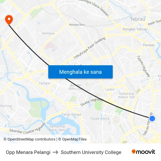 Opp Menara Pelangi to Southern University College map