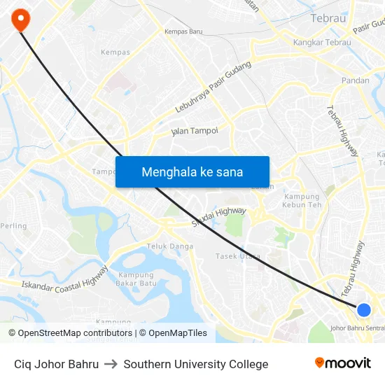 Ciq Johor Bahru to Southern University College map