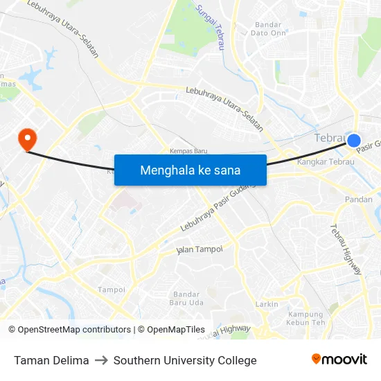 Taman Delima to Southern University College map