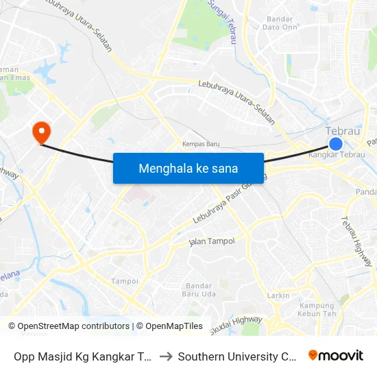 Opp Masjid Kg Kangkar Tebrau to Southern University College map