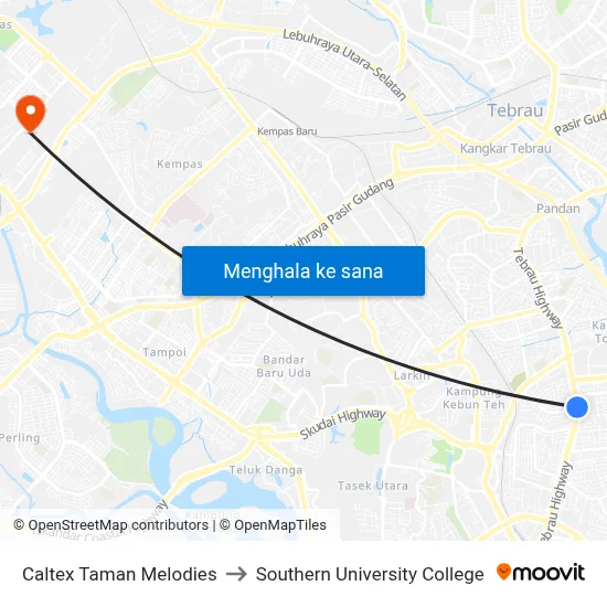 Caltex Taman Melodies to Southern University College map
