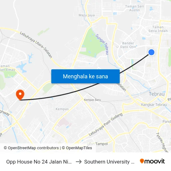 Opp House No 24 Jalan Nibong 14 to Southern University College map