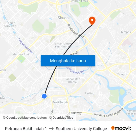 Petronas Bukit Indah 1 to Southern University College map