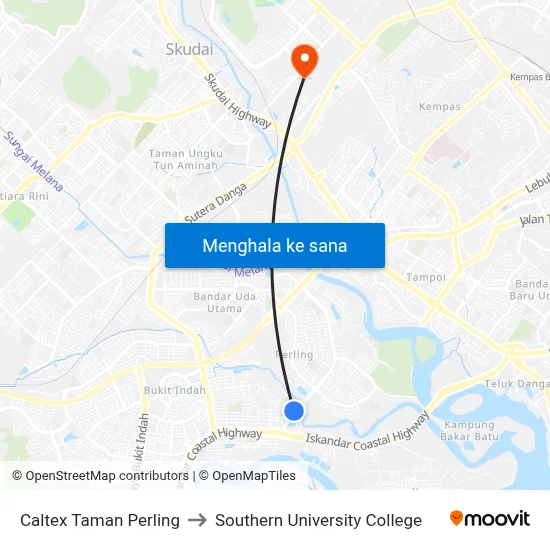 Caltex Taman Perling to Southern University College map