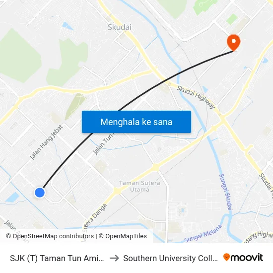 SJK (T) Taman Tun Aminah to Southern University College map
