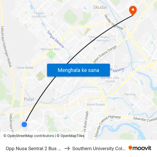 Opp Nusa Sentral 2 Bus Stop to Southern University College map