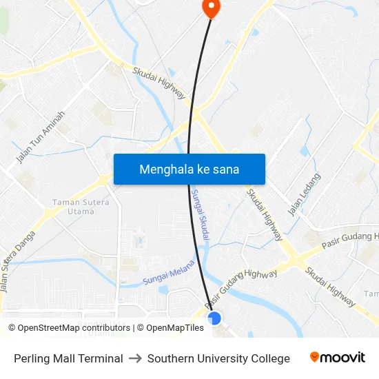 Perling Mall Terminal to Southern University College map