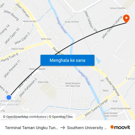 Terminal Taman Ungku Tun Aminah to Southern University College map