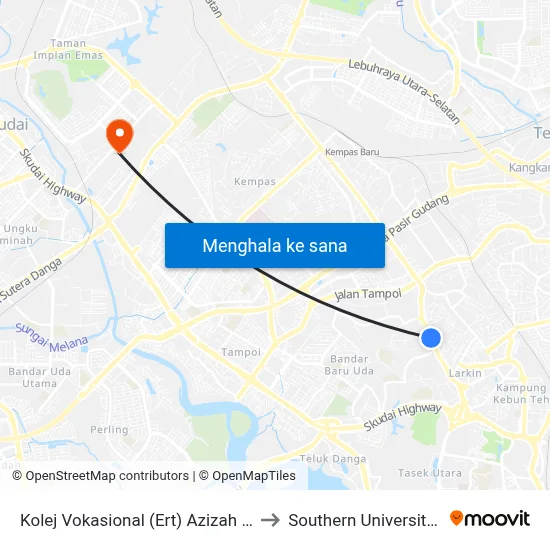 Kolej Vokasional (Ert) Azizah Johor Bahru to Southern University College map
