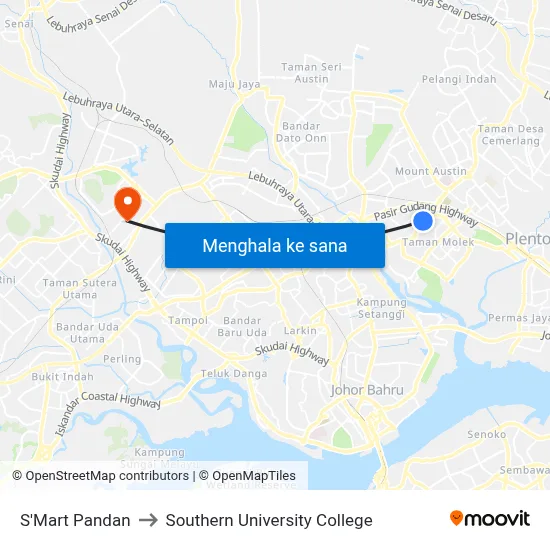 S'Mart Pandan to Southern University College map