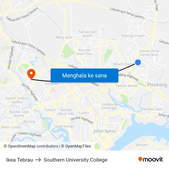Ikea Tebrau to Southern University College map