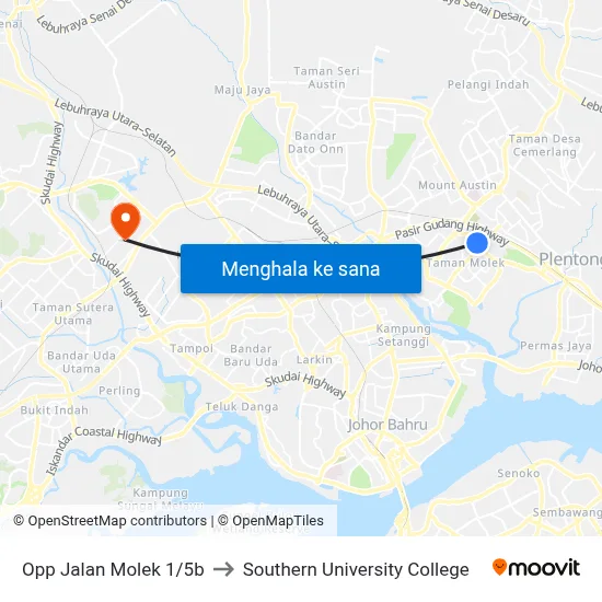 Opp Jalan Molek 1/5b to Southern University College map