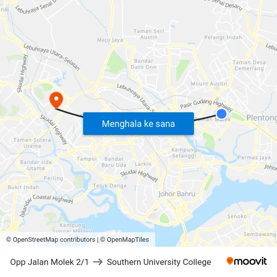Opp Jalan Molek 2/1 to Southern University College map