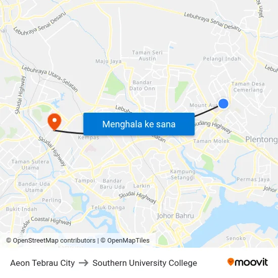 Aeon Tebrau City to Southern University College map