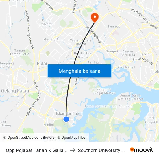 Opp Pejabat Tanah & Galian Johor to Southern University College map