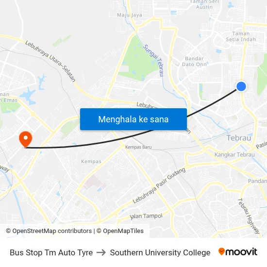 Bus Stop Tm Auto Tyre to Southern University College map