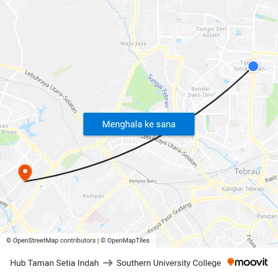 Hub Taman Setia Indah to Southern University College map