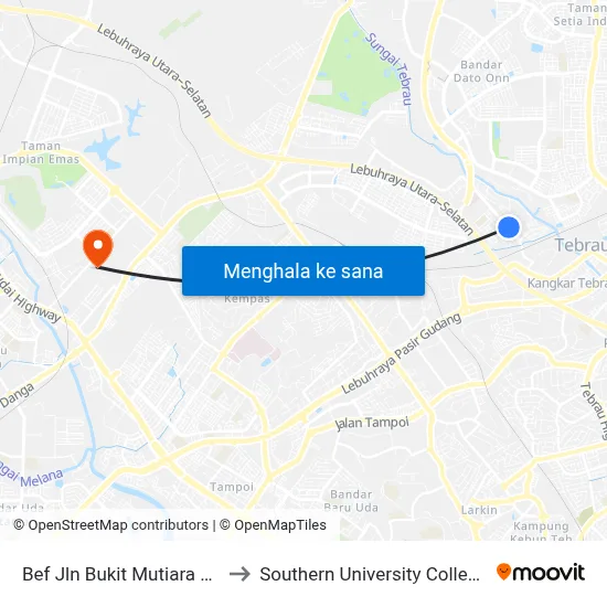 Bef Jln Bukit Mutiara 10 to Southern University College map
