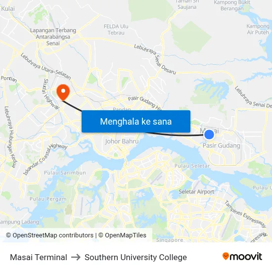Masai Terminal to Southern University College map