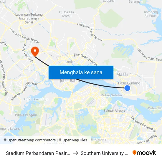 Stadium Perbandaran Pasir Gudang to Southern University College map
