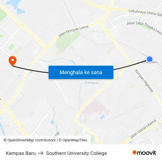 Kempas Baru to Southern University College map