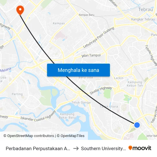 Perbadanan Perpustakaan Awam Johor to Southern University College map