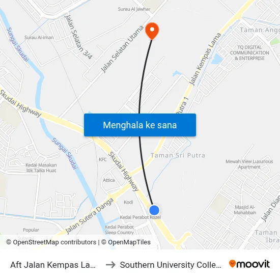 Aft Jalan Kempas Lama to Southern University College map