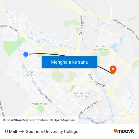 U Mall to Southern University College map