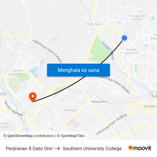 Perjiranan 8 Dato Onn to Southern University College map