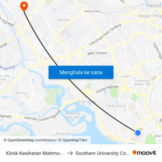Klinik Kesihatan Mahmoodiah to Southern University College map