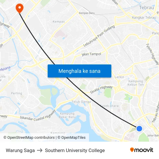 Warung Saga to Southern University College map